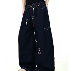 批发美式cleanfit黑色解构弯刀西裤男女铆钉小众高级休闲垂坠阔腿裤子