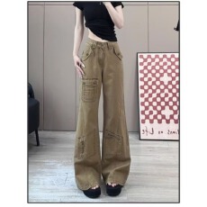 批发美式高街设计感微喇牛仔裤女小个子春夏季新款高腰休闲显瘦工装裤