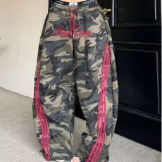 批发水洗做旧美式复古迷彩立体口袋工装裤男女多口袋宽松阔腿牛仔<b class='q'>长裤</b>