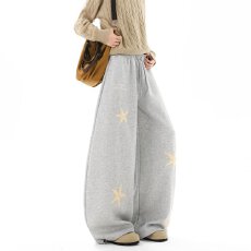 批发美式星星刺绣<b class='q'>休闲</b>裤冬季潮牌宽松廓形垂感<b class='q'>长裤</b>高街百搭运动卫裤