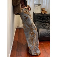 批发高质量原版植绒提花春秋沐森牛仔裤<b class='q'>男</b>女刺绣<b class='q'>休闲裤</b>时尚简约长裤