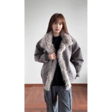 批发美式二罗皮毛一体座山雕棉服<b class='q'>男</b>女冬加厚保暖棉衣解构设计毛领夹克