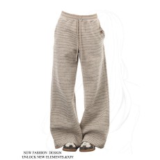 批发条纹正色阔腿休闲卫裤女<b class='q'>秋</b>冬松弛垂感抽绳显瘦运动直筒拖地裤情侣