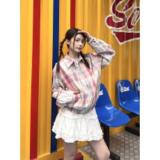 批发原版质量美式复古格子拉链宽松短款外套女<b class='q'>街头</b>格纹休闲百搭夹克