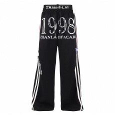 批发美式复古双腰头拼接嘻哈宽松拉织带侧条纹复合男女春<b class='q'>秋</b>直筒卫裤