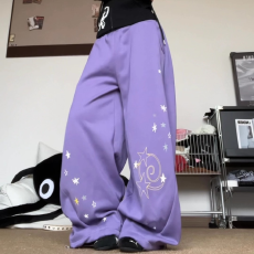 批发纯棉复合380松紧腰带裤男女高街刺绣宽松阔腿裤秋冬痞帅休闲裤