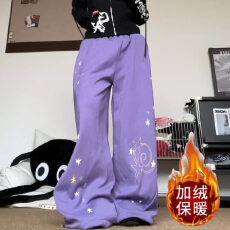 批发纯棉复贝贝绒松紧腰带裤新视觉男女加绒宽松阔腿裤秋冬休闲裤