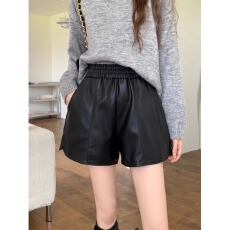 批发pu皮南大街短裤女春秋2025高腰宽松显瘦阔腿裤外穿秋冬a字皮裤
