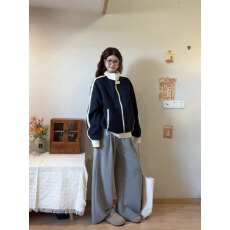 批发华棉复合美式008休闲外套女2025春秋冬chic卫衣开衫棒球服夹克