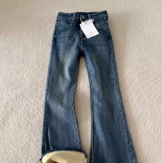 批发加绒加厚甜甜微喇<b class='q'>牛仔裤</b>女2025年秋冬季高腰遮胯弹力复古马蹄裤