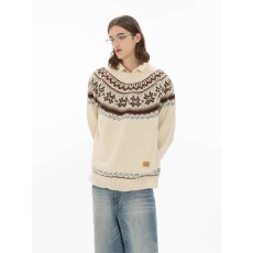 批发<b class='q'>明星</b><b class='q'>同款</b>费尔岛慵懒复古提花圆领针织衫秋季毛衣