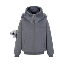 批发秋冬灰色<b class='q'>卫衣</b>外套女加绒加厚2025年春秋薄款宽松<b class='q'>开衫</b>拉链连帽上衣