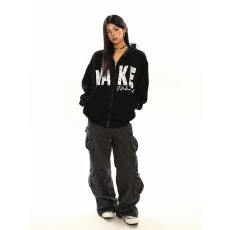 批发美式复古打钻钉珠字母连帽<b class='q'>卫衣</b>外套<b class='q'>开衫</b>男女2025秋季新款