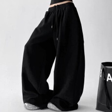 批发纯棉复合原版折痕阔腿37运动裤女春秋高腰宽松香蕉休闲卫长<b class='q'>裤子</b>