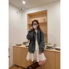 批发高街蓝邦复古水洗做旧牛仔外套女2025春秋新款宽松新款夹克上衣