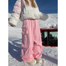 批发纯棉复贝贝绒工装裤新视觉冬季女休闲加绒大口袋运动宽松长裤子