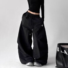 批发塔丝隆复贝贝绒抽绳新视觉阔腿工装裤男女直筒休闲加绒微喇长裤