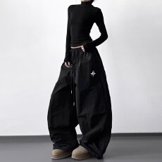 批发塔丝隆复贝贝绒立体新视觉裁剪打褶休闲裤女男冬加绒直筒弯刀裤