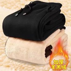 批发430g华棉羊驼绒螺纹口秋冬长隆加绒休闲裤女宽松束脚直筒裤长裤