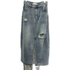 批发大码2025年新款复古破洞开叉<b class='q'>牛仔</b>半身裙女学生高腰宽松显瘦中<b class='q'>长裙</b>