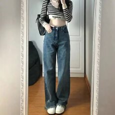 批发美式复古蓝窄版<b class='q'>阔腿裤</b>女2025秋冬季新款爆款牛仔<b class='q'>裤</b>高腰显瘦直筒<b class='q'>裤</b>