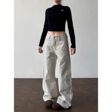 批发美式复古vintage微喇牛仔裤男女cleanfit宽松休闲裤子