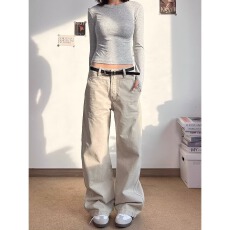 批发美式复古vintage微喇牛仔裤男女cleanfit宽松休闲裤子