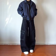 批发港风复古显瘦明线设计感<b class='q'>帅气</b>牛仔裤男女宽松街头风宽松阔腿工装裤