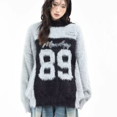 批发美式复古仿水貂字母提花毛衣女秋冬慵懒风潮牌<b class='q'>街头</b>拼色针织衫上衣