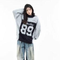 批发美式复古仿水貂字母提花毛衣女秋冬慵懒风潮牌<b class='q'>街头</b>拼色针织衫上衣