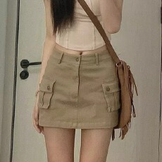 批发工装半身裙女2024夏季新款时尚高腰卡其色显瘦辣妹A字裙包臀短裙
