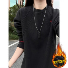 批发刺绣华夫格复贝贝绒圆领卫衣<b class='q'>男</b>女秋冬加绒<b class='q'>长袖</b><b class='q'>T</b><b class='q'>恤</b>情侣打底衫