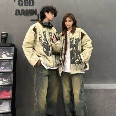 批发美式高街翻领棉服男女款秋冬季新款复古宽松加厚保暖棉衣情侣<b class='q'>外套</b>