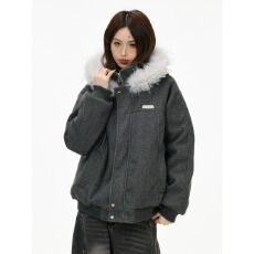 批发美式复古潮流毛领连帽棉衣男女情侣款冬季加厚保暖呢子棉衣服<b class='q'>外套</b>