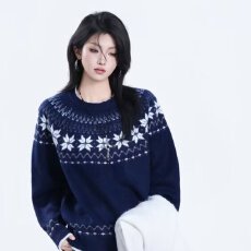 批发美式复古重磅费尔岛提花圆领<b class='q'>针织衫</b>男<b class='q'>女</b>宽松情侣休闲打底<b class='q'>毛衣</b>
