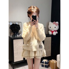 批发法式重工毛立体花朵温柔风开衫毛衣女学生秋冬时尚高腰针织衫<b class='q'>外套</b>