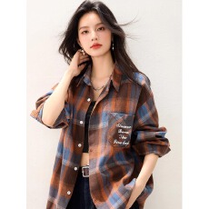 批发韩系ins风格子长袖衬衫女2025秋季新款宽松显瘦时尚<b class='q'>百搭</b>上衣外套