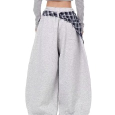 批发2026春夏新款真两件拆卸格子屁帘工装复古牛仔裤宽松显瘦阔腿裤<b class='q'>女</b>