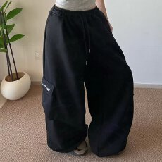 批发设计感<b class='q'>运动裤</b>女宽松束脚春秋2025年小个子高腰阔腿裤直筒休闲卫裤