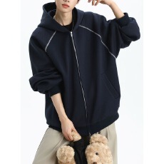 批发基础款拉链<b class='q'>卫衣</b>男女同款春秋季新款<b class='q'>潮牌</b>撞色条纹连帽开衫情侣外套