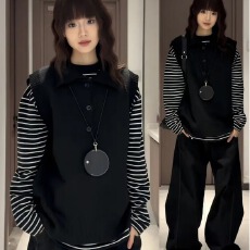 批发韩版复古秋季学院坎肩针织宽松翻领马甲<b class='q'>背心</b>叠穿小众针织毛衣