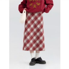 批发美式复古大码胖mm气质设计感格子毛呢半身裙女洋气中长裙韩版潮流