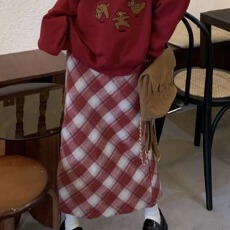 批发秋<b class='q'>冬</b>美式复古大码胖mm气质格子毛呢半身裙女洋气中长裙韩版ins潮