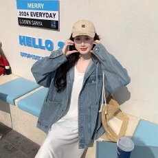 批发新款牛仔外套女宽松春<b class='q'>秋</b>季新款百搭显瘦时尚休闲连帽拉链牛仔衣