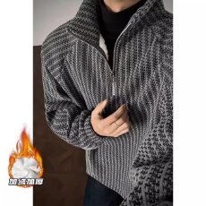 批发鱼骨纹半拉链卫衣男女秋冬美式重磅情侣外套高街设计感运动套头衫