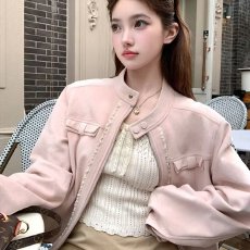 批发粉色皮衣外套女2025春<b class='q'>秋</b>新款休闲短款机车服上衣小个子夹克女