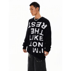 批发美式<b class='q'>街头</b>休闲风字母印花圆领毛衣男女秋冬季宽松舒适慵懒风针织衫