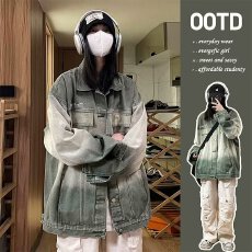 批发渐变牛仔外套女春<b class='q'>秋</b>季新款初中高中学生美式复古ins潮棒球服夹克