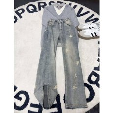 批发复古破洞阔腿牛仔裤女春夏梨形身材高腰遮胯显瘦直筒裤高个子长裤