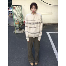 批发老钱风前言费尔岛提花针织毛衣开衫男女春秋美式复古<b class='q'>情侣</b><b class='q'>衬衫</b>外套